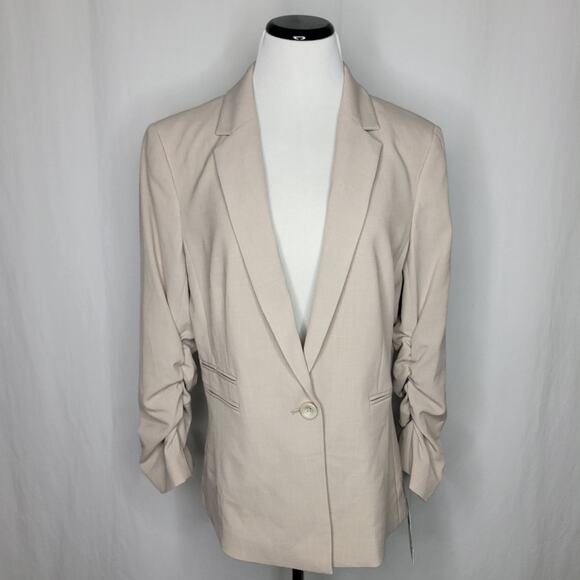 Tahari ASL Women's Ruched-Sleeve One-Button Blazer Sand NWT Size 14 - Picture 3 of 11